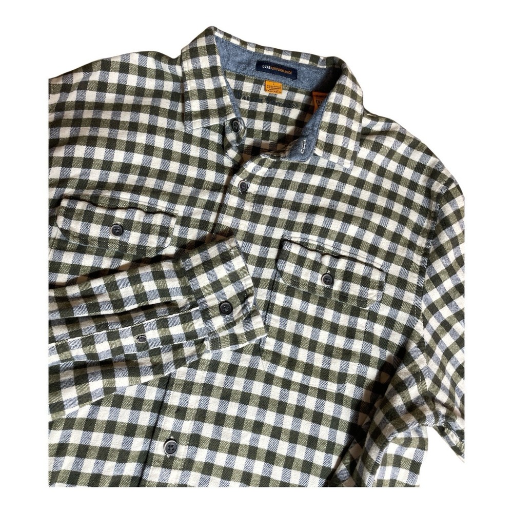 TAILOR VINTAGE Mens Flannel Shirt‎ Large Beige Gray Plaid Luxe Performance